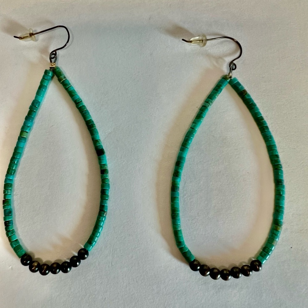 Custom made turquoise and bead earrings.
